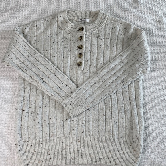 Madewell ivory speckled knit sweater with button front size XS - Picture 3 of 10